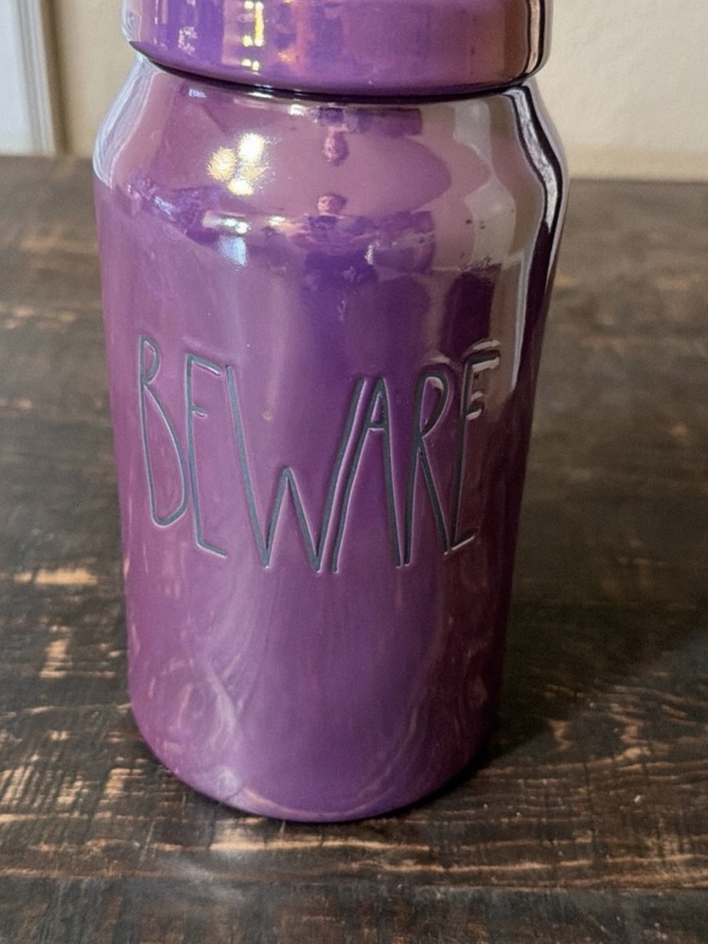 Rae Dunn Purple Iridescent.”  BEWARE" Ceramic Canister
